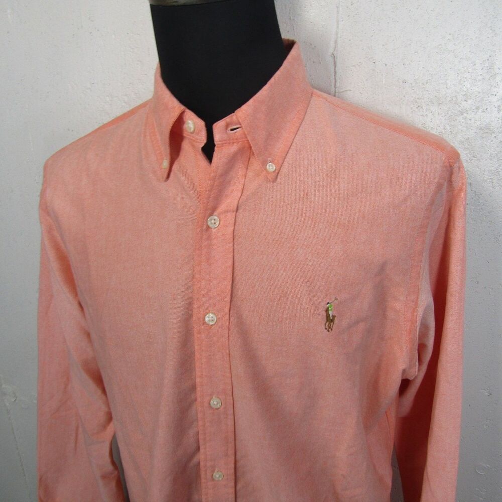 Ralph Lauren Men's Orange Peach Button Down Oxford Shirt Long Sleeve Size L